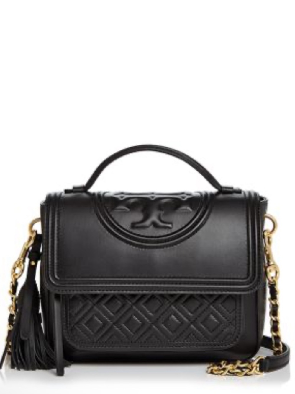 Tory Burch Fleming Black Quilted Leather Satchel with Sleeper / Dust Bag